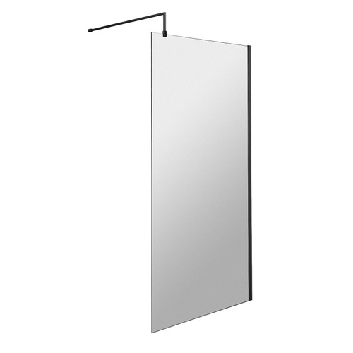 Nuie 900mm x 1850mm Wetroom Screen with Matt Black Support Bar - WRSCBP090 Front View