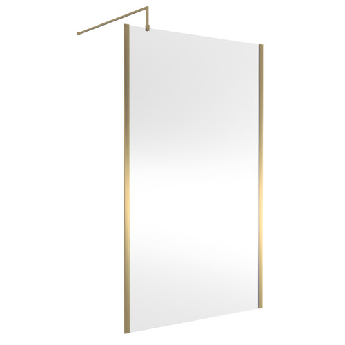 Nuie 1200mm x 1850mm Wetroom Screen with Brushed Brass Support Bar - WRSCOBB12 Front View