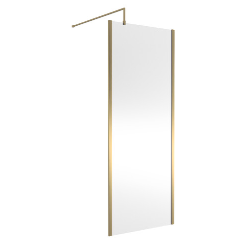 Nuie 800mm x 1850mm Wetroom Screen with Brushed Brass Support Bar - WRSCOBB80 Front View