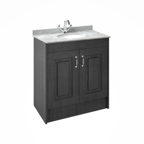 Nuie York Royal Grey 800mm 2 Door Vanity Unit and Grey Marble Top with 1 Tap Hole and Under Counter Basin - YOR429 Front View