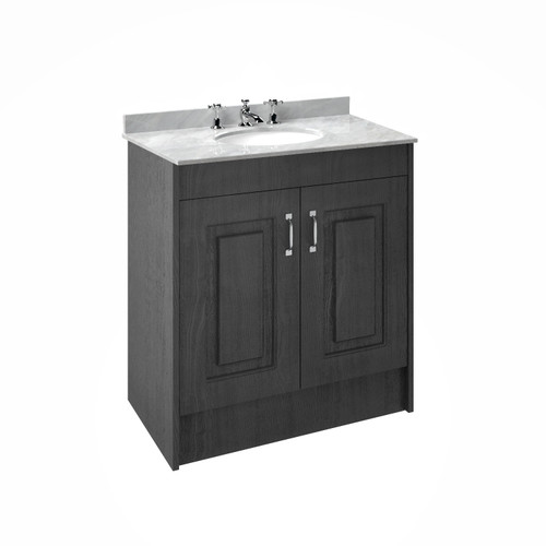 Nuie York Royal Grey 800mm 2 Door Vanity Unit and Grey Marble Top with 3 Tap Hole and Under Counter Basin - YOR432 Front View
