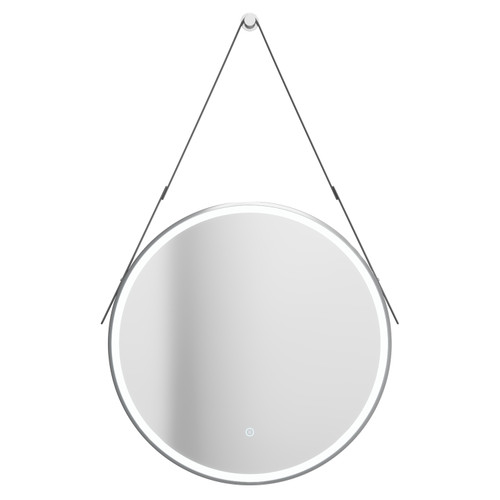 Colore Polished Chrome Frame with Grey Strap 600mm Round Illuminated LED Mirror with Demister and Touch Sensor View From the Front