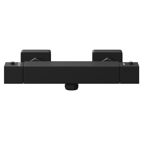 Colore Matt Black Square Thermostatic Bar Shower Valve View From the Front