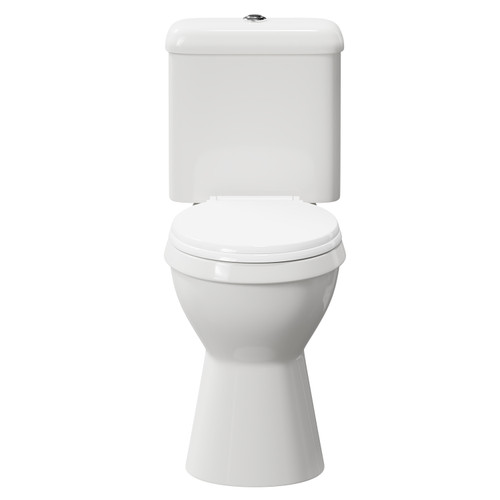 Doc M Comfort Height Toilet Pan with Cistern and Seat View From the Front