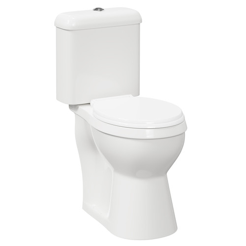 Doc M Comfort Height Toilet Pan with Cistern and Seat Left Hand View