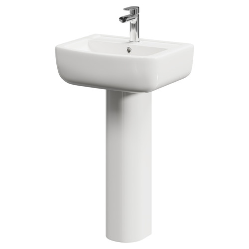 Marlow 550mm Basin with 1 Tap Hole and Full Pedestal Right Hand Side View