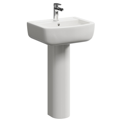 Marlow 550mm Basin with 1 Tap Hole and Full Pedestal Left Hand View