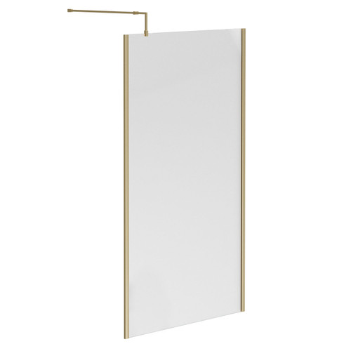 Colore Brushed Brass 2000mm x 1200mm 10mm Walk In Clear Glass Shower Screen including Wall Channel with End Profile and Support Bar Left Hand View