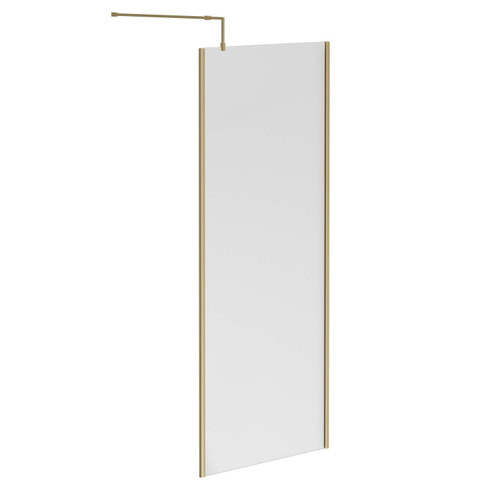 Colore Brushed Brass 2000mm x 900mm 10mm Walk In Clear Glass Shower Screen including Wall Channel with End Profile and Support Bar Left Hand View