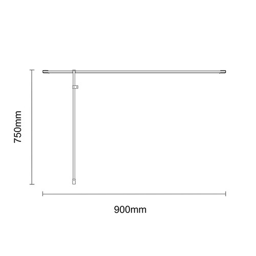 Colore Brushed Brass 2000mm x 900mm 10mm Walk In Clear Glass Shower Screen including Wall Channel with End Profile and Support Bar Dimensions