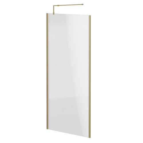 Colore Brushed Brass 2000mm x 1000mm 10mm Walk In Clear Glass Shower Screen including Wall Channel with End Profile and Support Bar Right Hand Side View