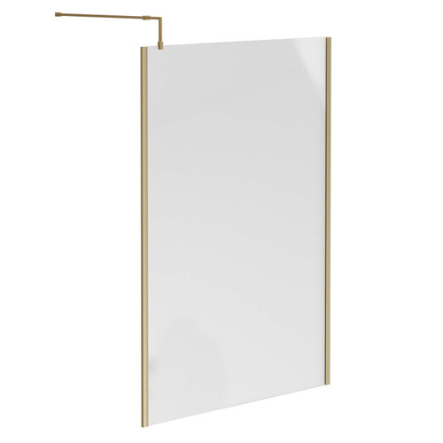 Colore Brushed Brass 1850mm x 1400mm 8mm Walk In Clear Glass Shower Screen including Wall Channel with End Profile and Support Bar Left Hand View