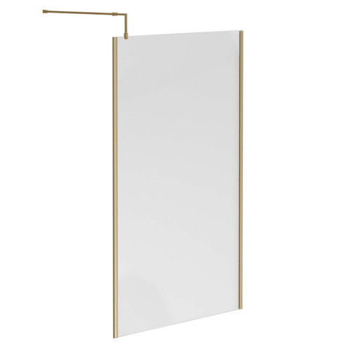 Colore Brushed Brass 1850mm x 1200mm 8mm Walk In Clear Glass Shower Screen including Wall Channel with End Profile and Support Bar Left Hand View