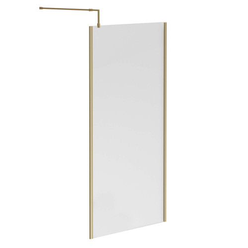 Colore Brushed Brass 1850mm x 1000mm 8mm Walk In Clear Glass Shower Screen including Wall Channel with End Profile and Support Bar Left Hand View