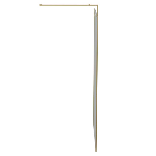 Colore Brushed Brass 1850mm x 1000mm 8mm Walk In Clear Glass Shower Screen including Wall Channel with End Profile and Support Bar View From the Side