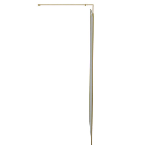 Colore Brushed Brass 1850mm x 900mm 8mm Walk In Clear Glass Shower Screen including Wall Channel with End Profile and Support Bar View From the Side