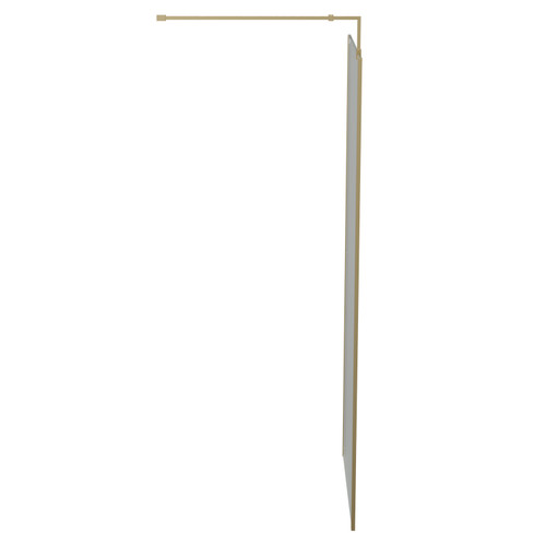 Colore Brushed Brass 1850mm x 800mm 8mm Walk In Clear Glass Shower Screen including Wall Channel with End Profile and Support Bar View From the Side