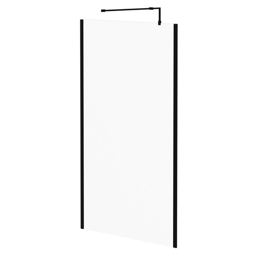 Colore Matt Black 2000mm x 1200mm 10mm Walk In Clear Glass Shower Screen including Wall Channel with End Profile and Support Bar Right Hand Side View