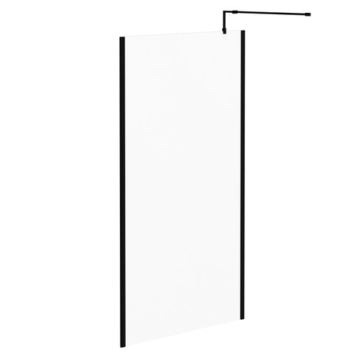 Colore Matt Black 2000mm x 1200mm 10mm Walk In Clear Glass Shower Screen including Wall Channel with End Profile and Support Bar Left Hand View