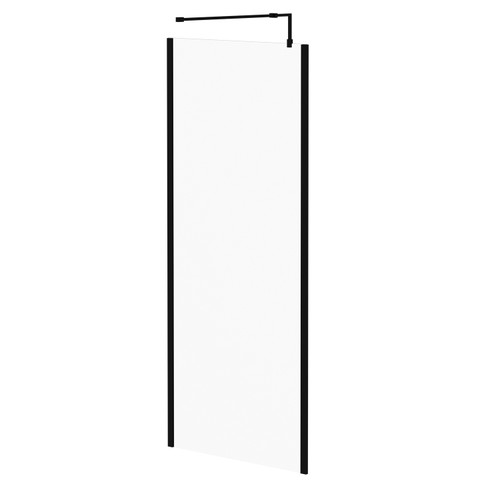 Colore Matt Black 2000mm x 900mm 10mm Walk In Clear Glass Shower Screen including Wall Channel with End Profile and Support Bar Right Hand Side View