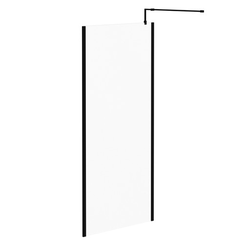 Colore Matt Black 2000mm x 1000mm 10mm Walk In Clear Glass Shower Screen including Wall Channel with End Profile and Support Bar Left Hand View