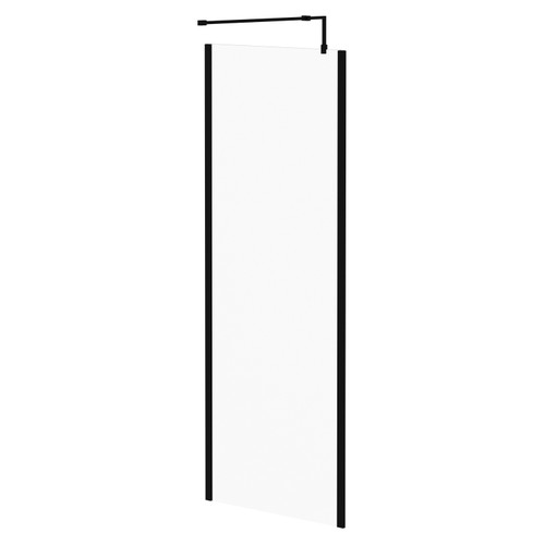 Colore Matt Black 2000mm x 800mm 10mm Walk In Clear Glass Shower Screen including Wall Channel with End Profile and Support Bar Right Hand Side View