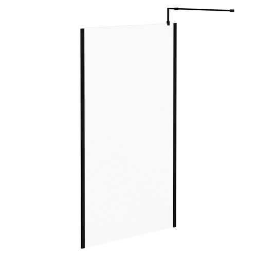 Colore Matt Black 1850mm x 1200mm 8mm Walk In Clear Glass Shower Screen including Wall Channel with End Profile and Support Bar Left Hand View