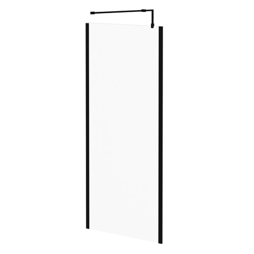 Colore Matt Black 1850mm x 900mm 8mm Walk In Clear Glass Shower Screen including Wall Channel with End Profile and Support Bar Right Hand Side View