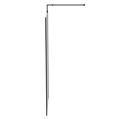 Colore Matt Black 1850mm x 900mm 8mm Walk In Clear Glass Shower Screen including Wall Channel with End Profile and Support Bar View From the Side