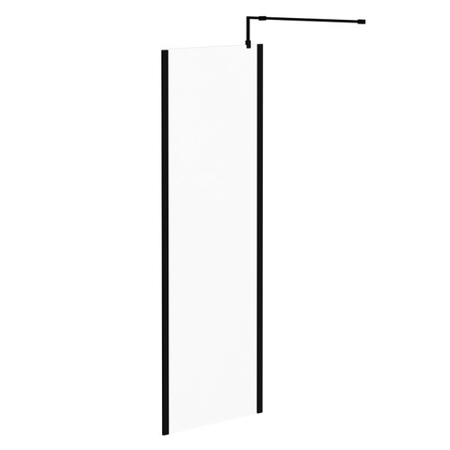 Colore Matt Black 1850mm x 700mm 8mm Walk In Clear Glass Shower Screen including Wall Channel with End Profile and Support Bar Left Hand View