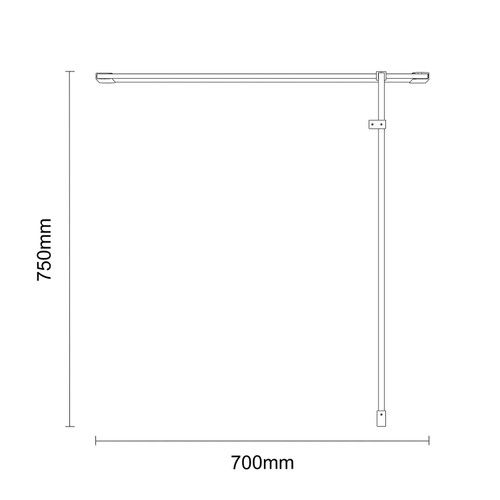 Colore Matt Black 1850mm x 700mm 8mm Walk In Clear Glass Shower Screen including Wall Channel with End Profile and Support Bar Dimensions