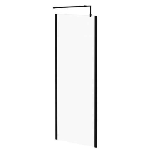 Colore Matt Black 1850mm x 800mm 8mm Walk In Clear Glass Shower Screen including Wall Channel with End Profile and Support Bar Right Hand Side View