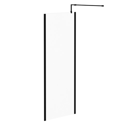 Colore Matt Black 1850mm x 800mm 8mm Walk In Clear Glass Shower Screen including Wall Channel with End Profile and Support Bar Left Hand View