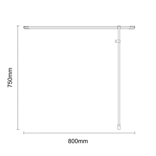 Colore Matt Black 1850mm x 800mm 8mm Walk In Clear Glass Shower Screen including Wall Channel with End Profile and Support Bar Dimensions