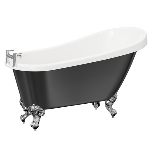 Kensington Black 1550mm x 720mm Single Ended Freestanding Slipper Bath with Polished Chrome Claw Feet Left Hand View