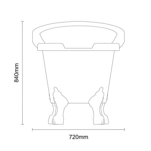 Kensington Black 1550mm x 720mm Single Ended Freestanding Slipper Bath with Polished Chrome Tiger Feet Dimensions