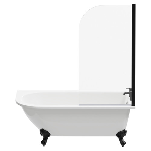 Oxford 1700mm x 750mm Right Hand Single Ended Freestanding Shower Bath with Bath Screen and Matt Black Claw Feet View From the Front