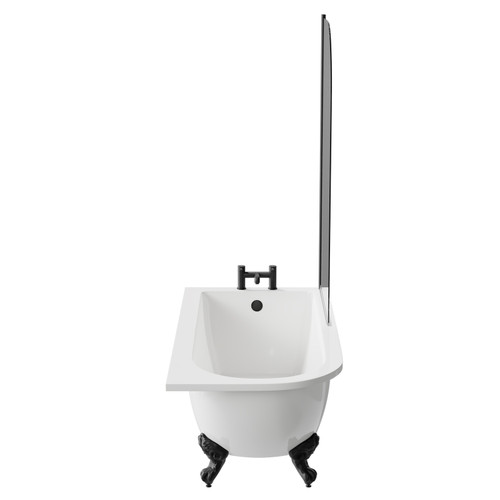 Oxford 1700mm x 750mm Right Hand Single Ended Freestanding Shower Bath with Bath Screen and Matt Black Claw Feet View From the Side
