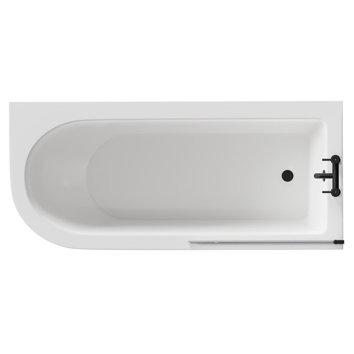 Oxford 1700mm x 750mm Right Hand Single Ended Freestanding Shower Bath with Bath Screen and Matt Black Claw Feet Top View From Above