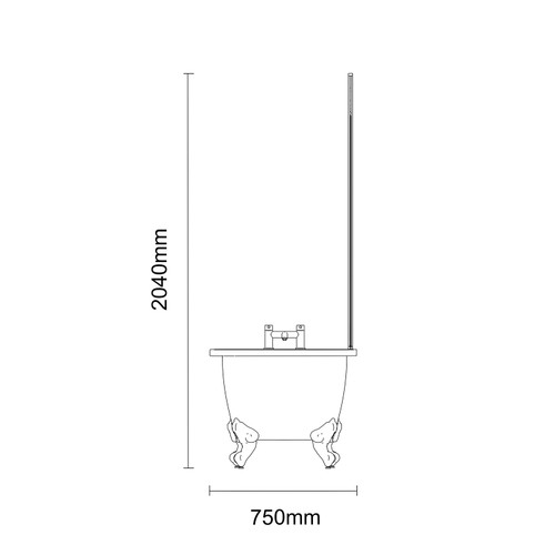 Oxford 1700mm x 750mm Right Hand Single Ended Freestanding Shower Bath with Bath Screen and Matt Black Claw Feet Dimensions
