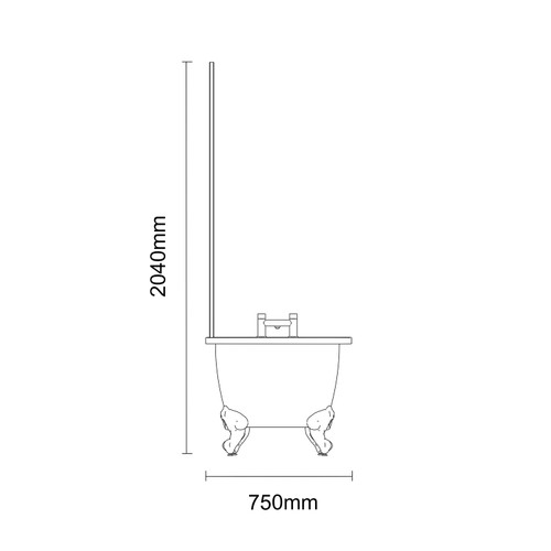 Oxford 1700mm x 750mm Left Hand Single Ended Freestanding Shower Bath with Bath Screen and Matt Black Claw Feet Dimensions
