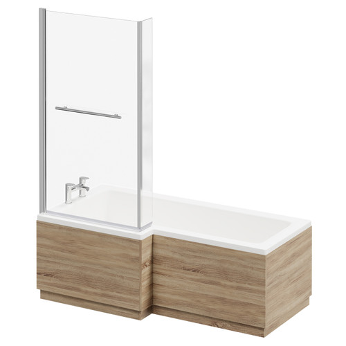 Loire 1700mm Left Hand L Shaped Shower Bath with Towel Rail Bath Screen and Bordalino Oak Front and End Bath Panel Right Hand Side View