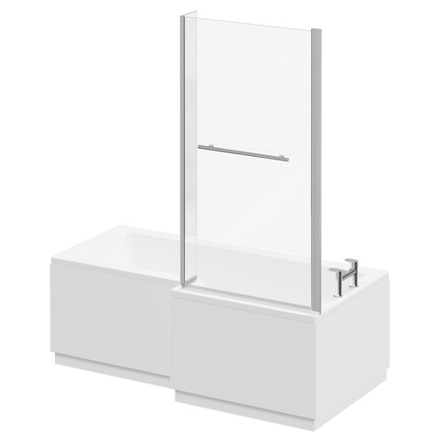Loire 1700mm Right Hand L Shaped Shower Bath with Towel Rail Bath Screen and Gloss White Front and End Bath Panel Right Hand Side View