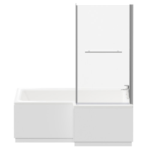 Loire 1700mm Right Hand L Shaped Shower Bath with Towel Rail Bath Screen and Gloss White Front and End Bath Panel Front View