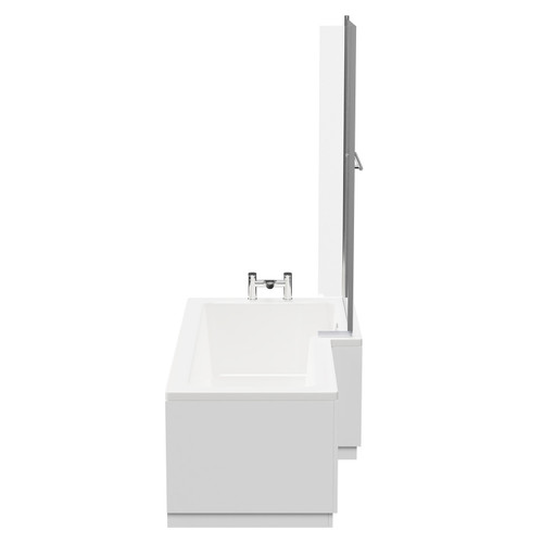 Loire 1700mm Right Hand L Shaped Shower Bath with Towel Rail Bath Screen and Gloss White Front and End Bath Panel Side View