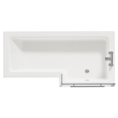 Loire 1700mm Right Hand L Shaped Shower Bath with Towel Rail Bath Screen and Gloss White Front and End Bath Panel Top View From Above