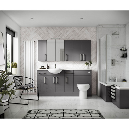 Hudson Reed Gloss Grey 1500mm Full Depth Combination 5 Door Vanity Storage Unit with Left Hand Basin - CBI917 - Lifestyle