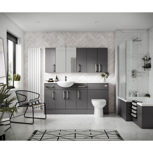Hudson Reed Fusion Gloss Grey 1500mm Full Depth Combination 5 Door Vanity Storage Unit with Left Hand Basin - CBI917 Roomset