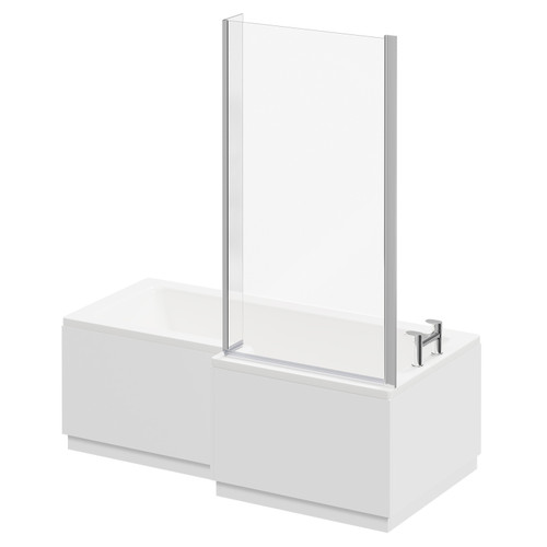 Loire 1700mm Right Hand L Shaped Shower Bath with Bath Screen and Gloss White Front and End Bath Panel Right Hand Side View