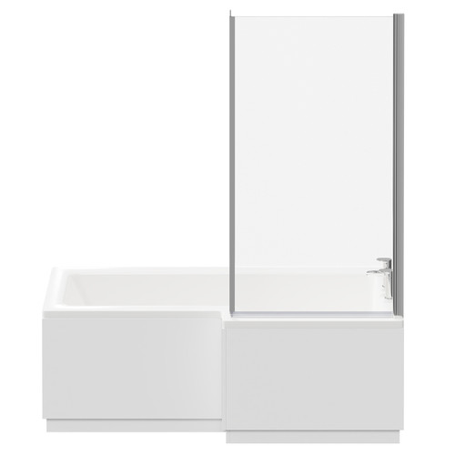 Loire 1700mm Right Hand L Shaped Shower Bath with Bath Screen and Gloss White Front and End Bath Panel Front View